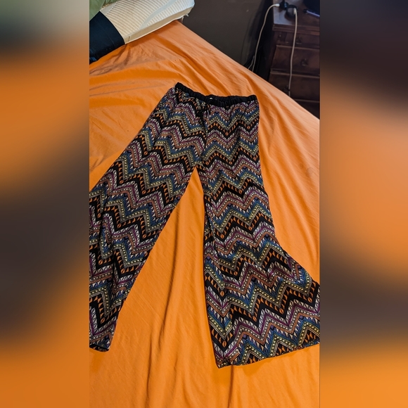 Hippie Boho flowy drawstring lightweight tree love pants medium bell bottoms - Picture 6 of 7